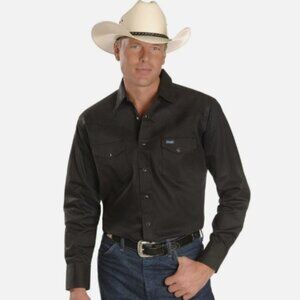 Wrangler Cowboy Cut Western Long Sleeve Snap Firm Work Shirt Men's 2XLT Black